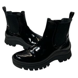 Mix No. 6 Lardon Black Patent Leather Chelsea Boots Chunky Sole Women’s Sz 8